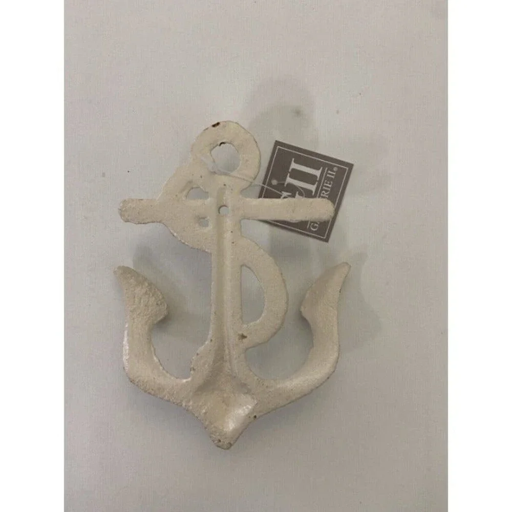 Rusty Off Wall Hook  White Anchor Nautical Cast Iron Kitchen Bathroom